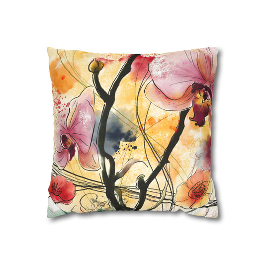 Magic Garden Faux Suede Square Pillow Case