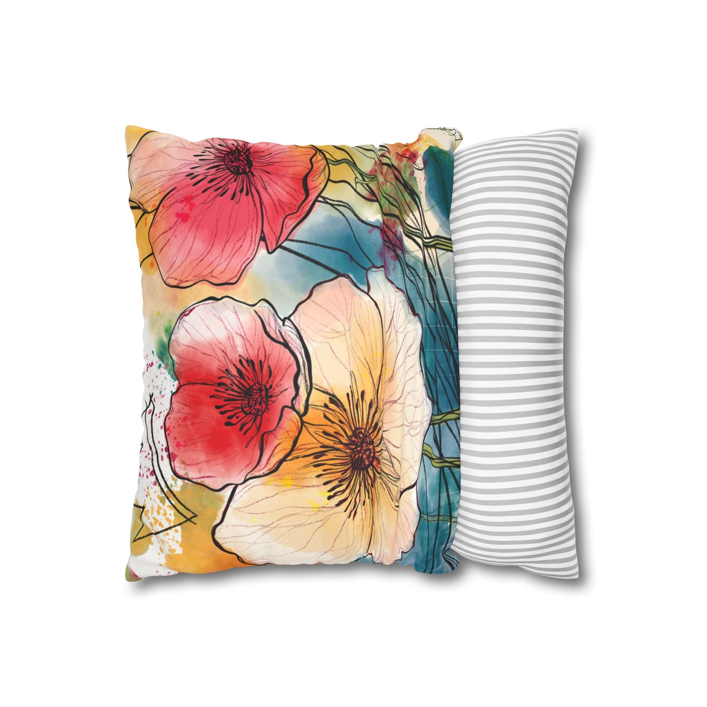 Poppies Song Faux Suede Square Pillow Case