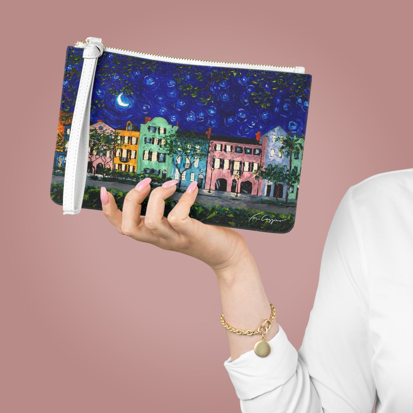 Rainbow Row at Night Clutch Bag