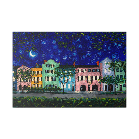 Rainbow Row at Night - Print on Canvas