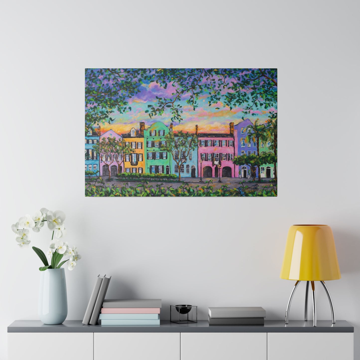 Rainbow Row, Rainbow Sky - Print on Canvas