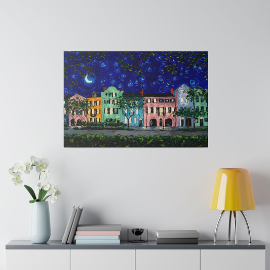 Rainbow Row at Night - Print on Canvas