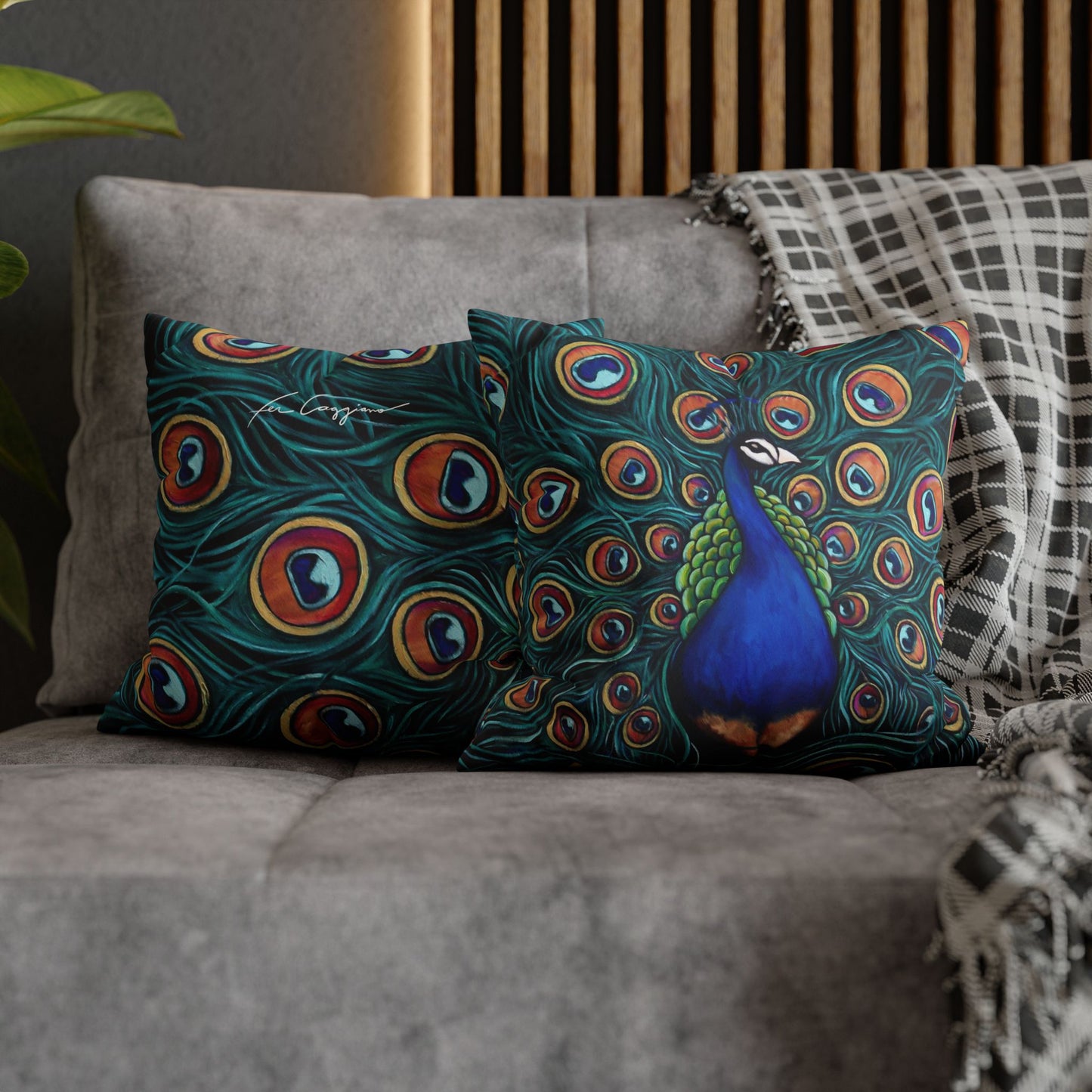 Peacock Faux Suede Square Pillow Case