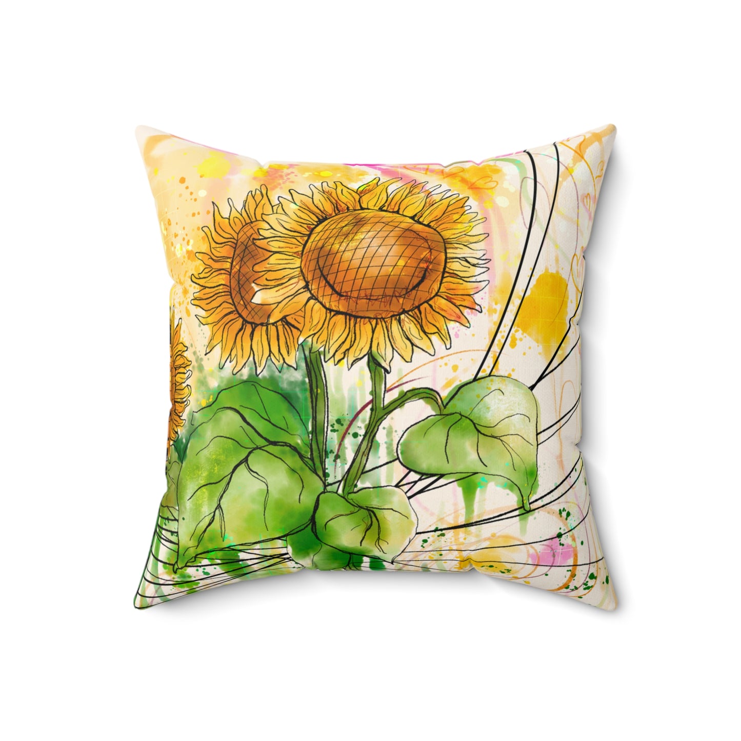 Sunflowers Party Faux Suede Square Pillow