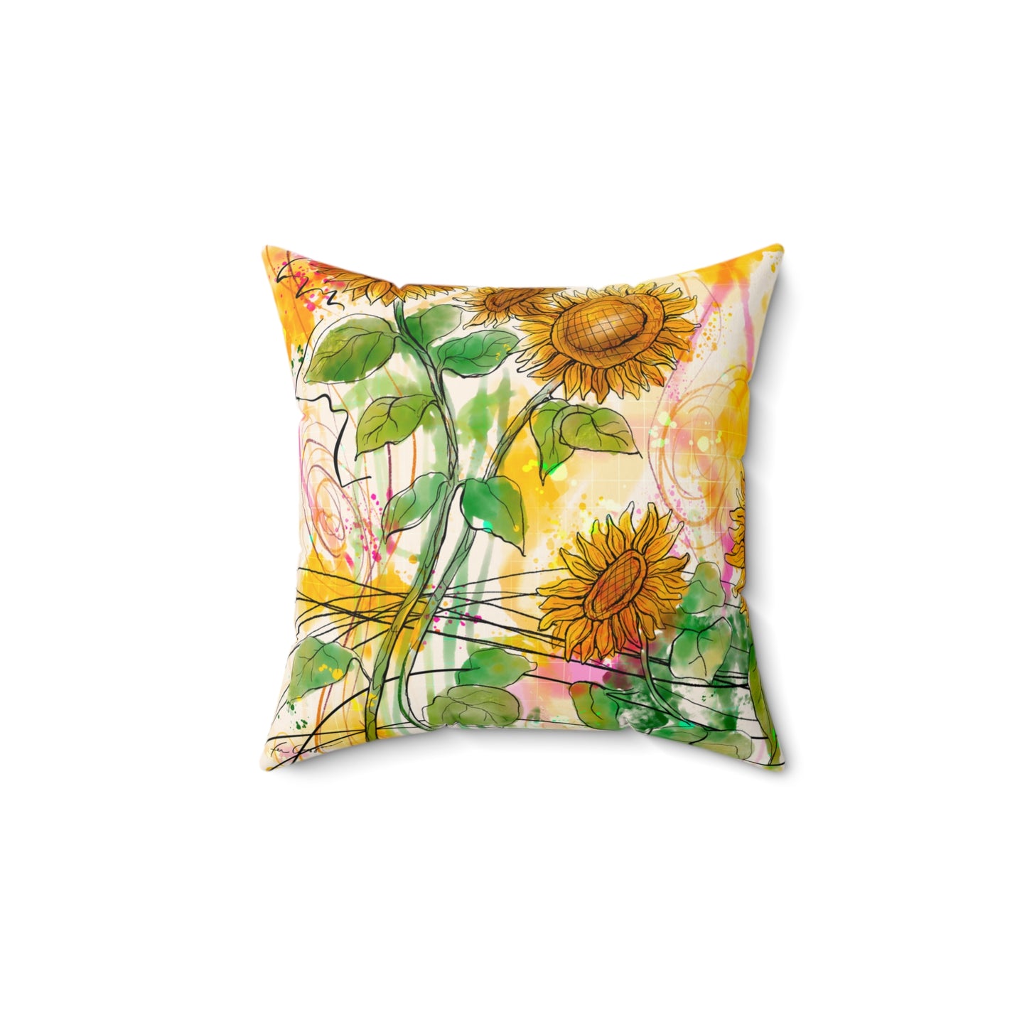 Sunflowers Party Faux Suede Square Pillow