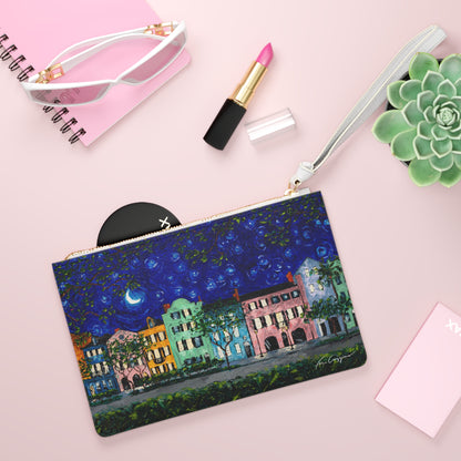 Rainbow Row at Night Clutch Bag