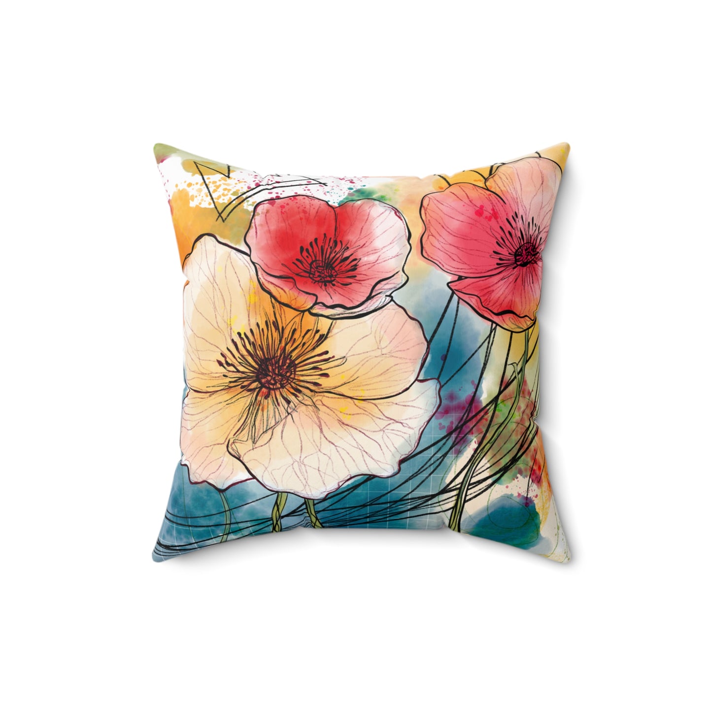 Poppies Song Faux Suede Square Pillow