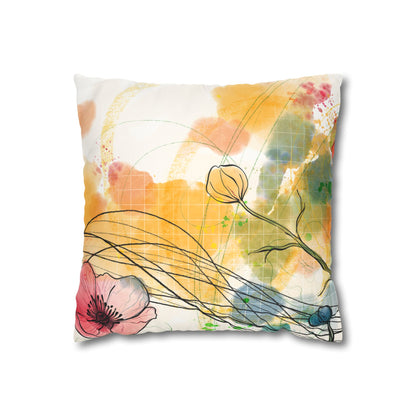 Poppies Song Faux Suede Square Pillow Case