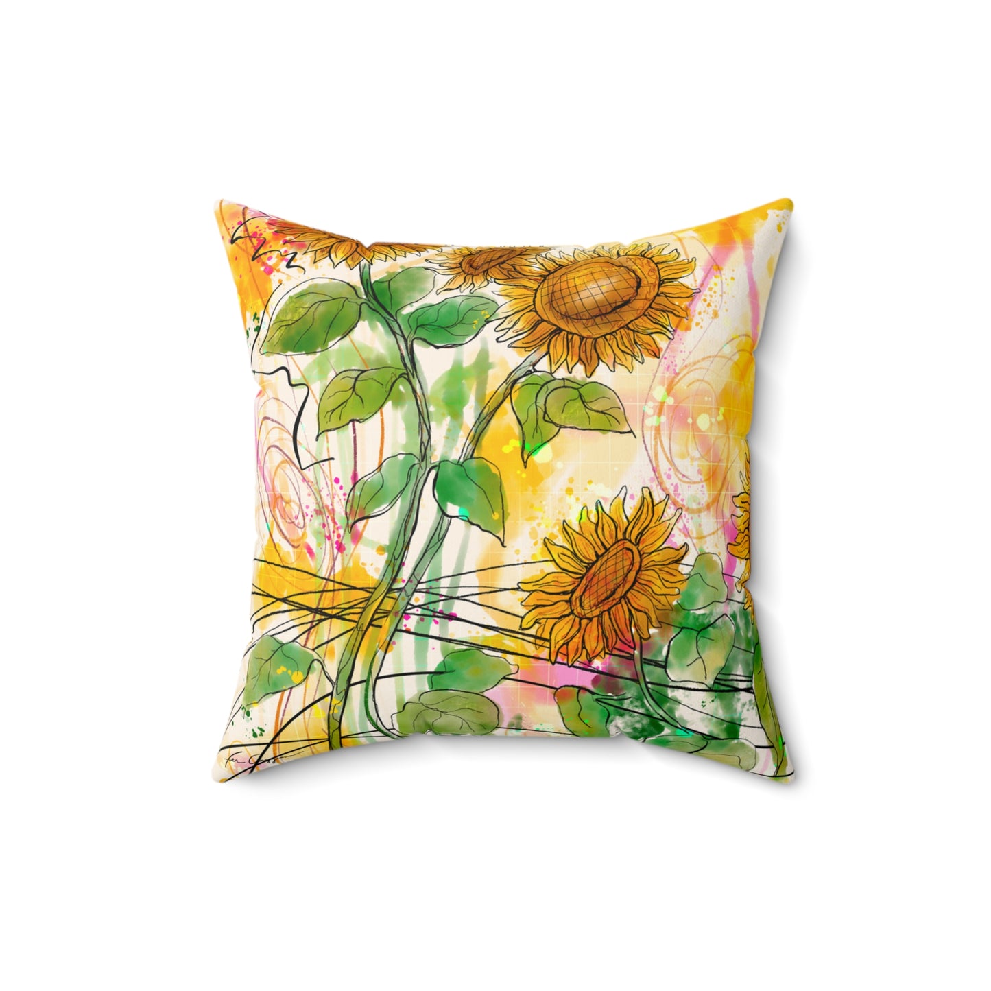 Sunflowers Party Faux Suede Square Pillow