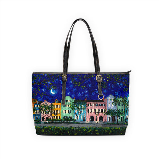 Rainbow Row at Night - PU Leather Shoulder Bag