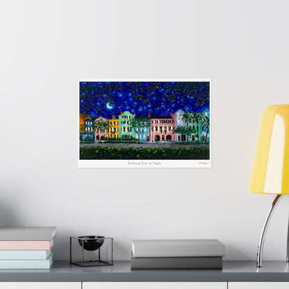 Rainbow Row at Night - Print on Paper