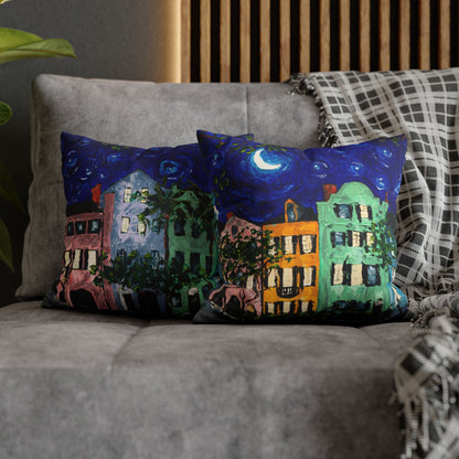 Rainbow Row at Night Faux Suede Square Pillow Case