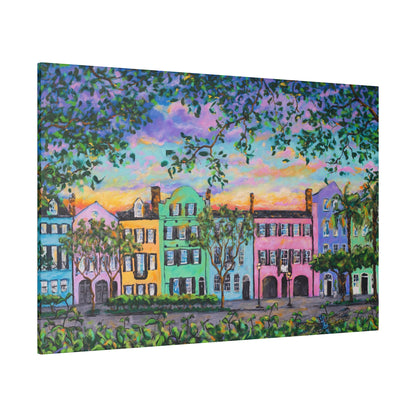 Rainbow Row, Rainbow Sky - Print on Canvas