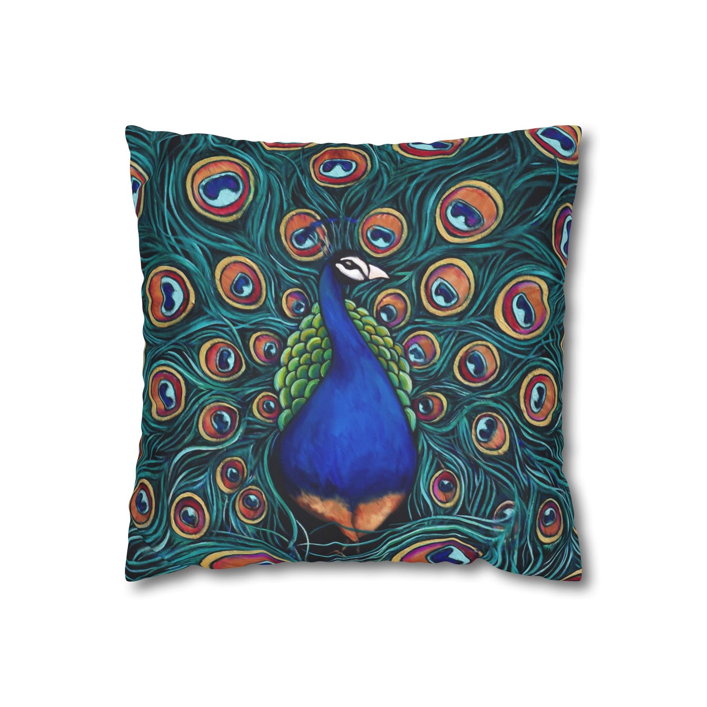 Peacock Faux Suede Square Pillow Case