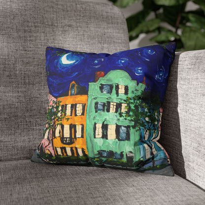 Rainbow Row at Night Faux Suede Square Pillow Case