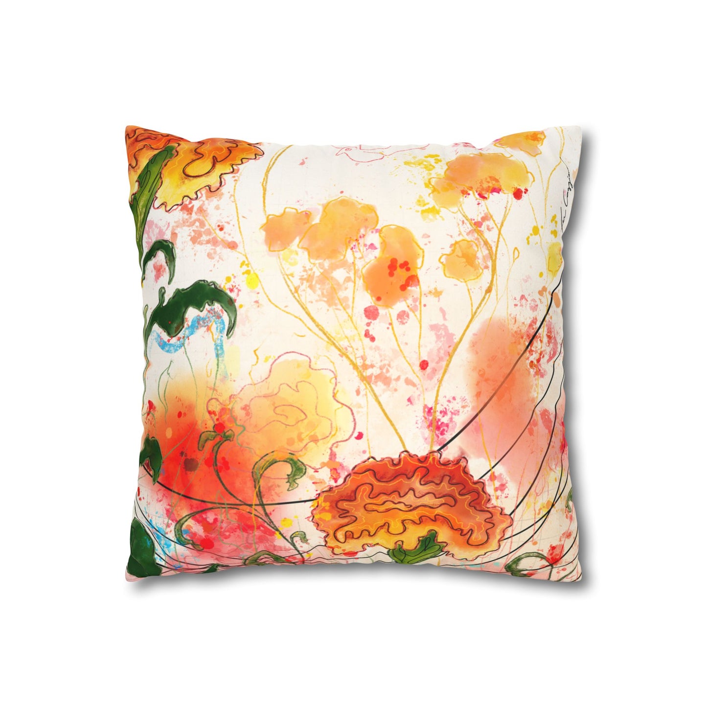 Marigolds Faux Suede Square Pillow Case