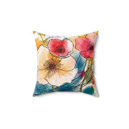 Poppies Song Faux Suede Square Pillow