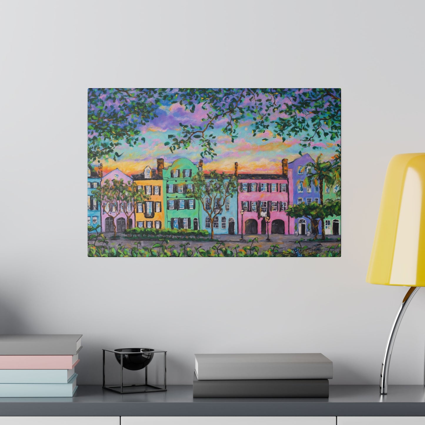 Rainbow Row, Rainbow Sky - Print on Canvas