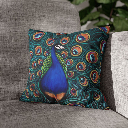 Peacock Faux Suede Square Pillow Case