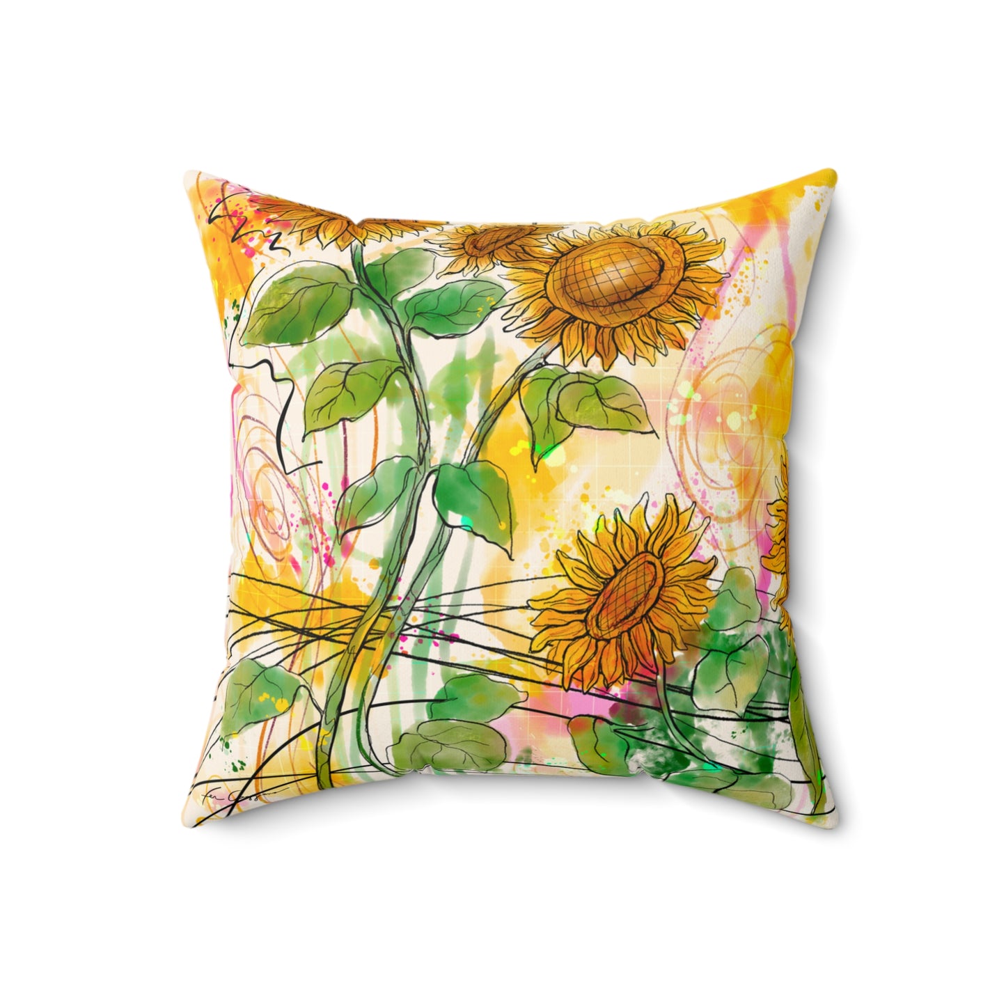 Sunflowers Party Faux Suede Square Pillow