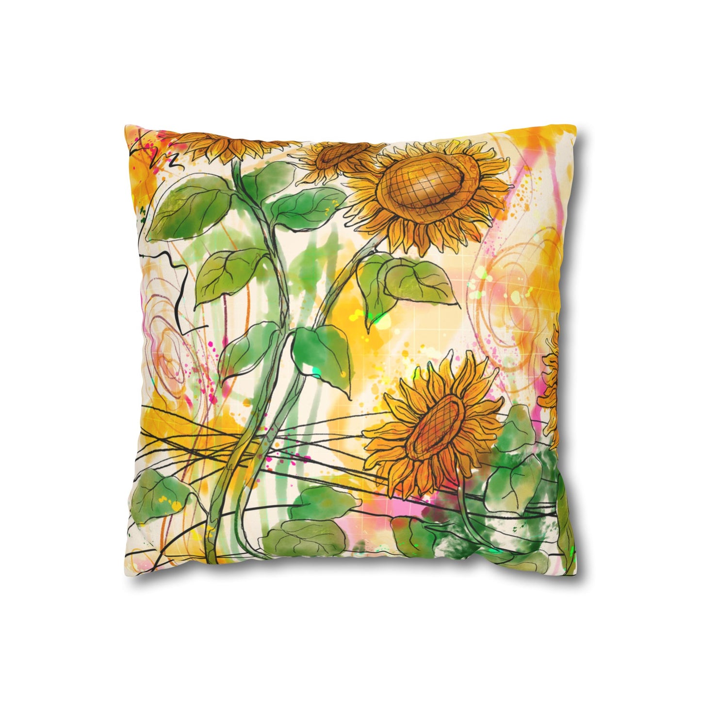 Sunflowers Party Faux Suede Square Pillow Case