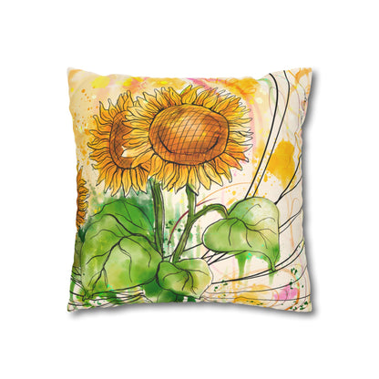 Sunflowers Party Faux Suede Square Pillow Case