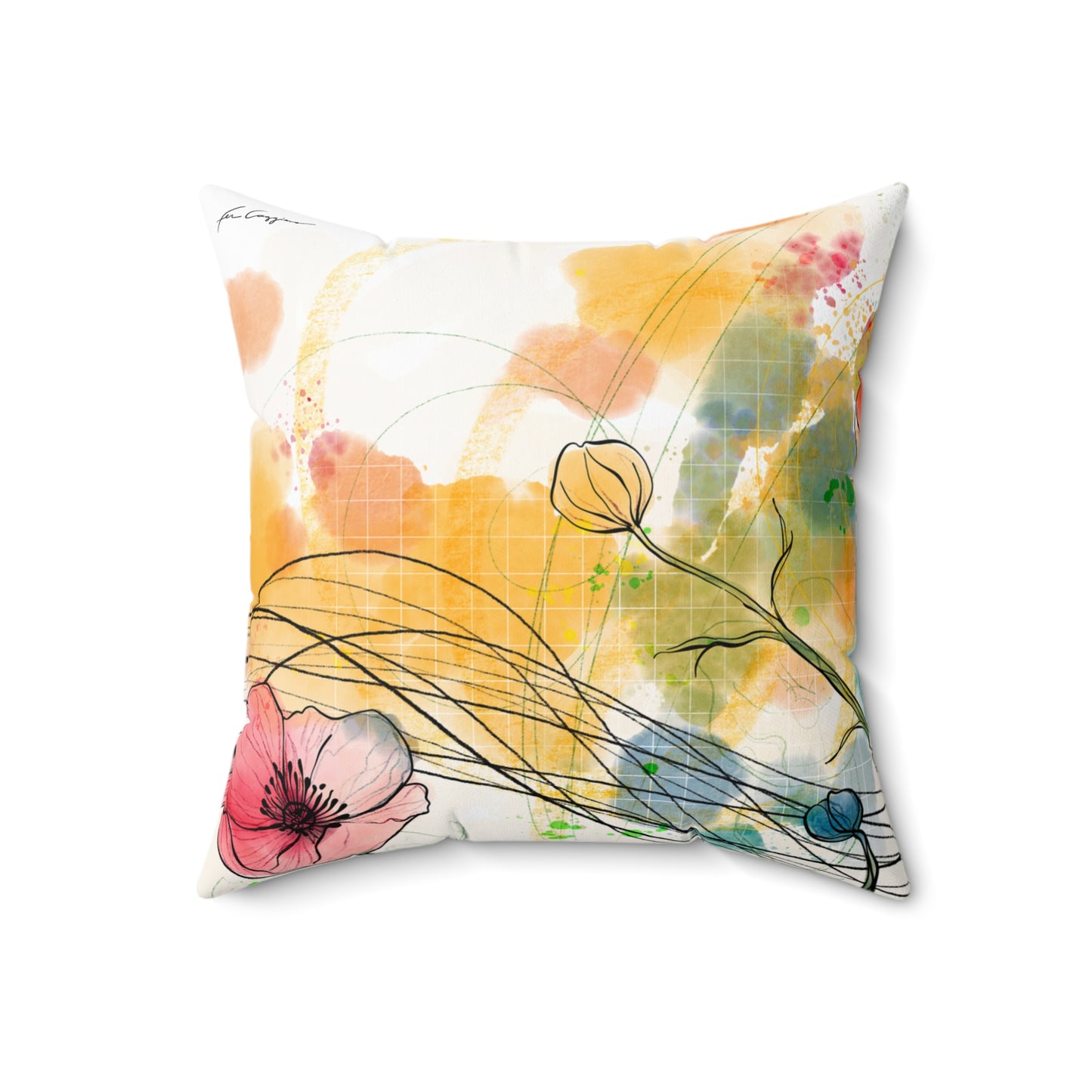 Poppies Song Faux Suede Square Pillow