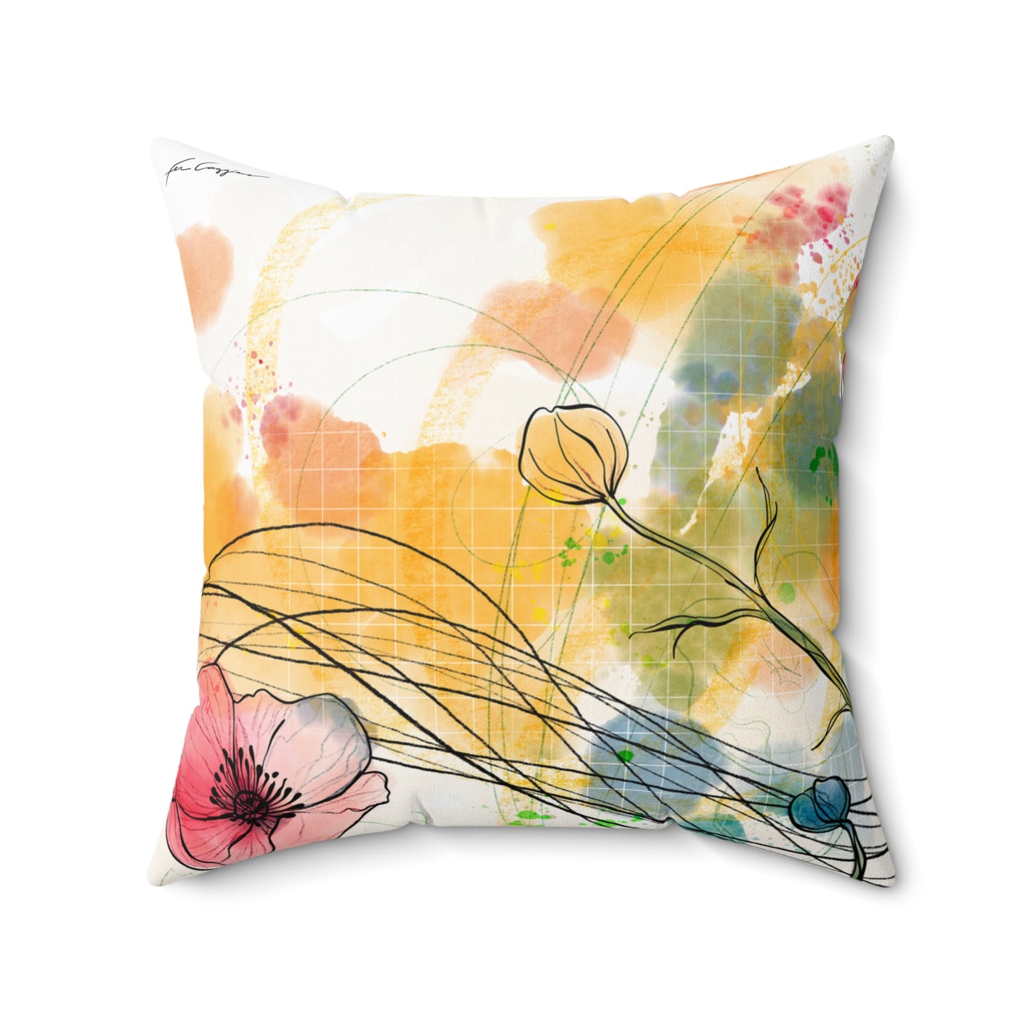 Poppies Song Faux Suede Square Pillow