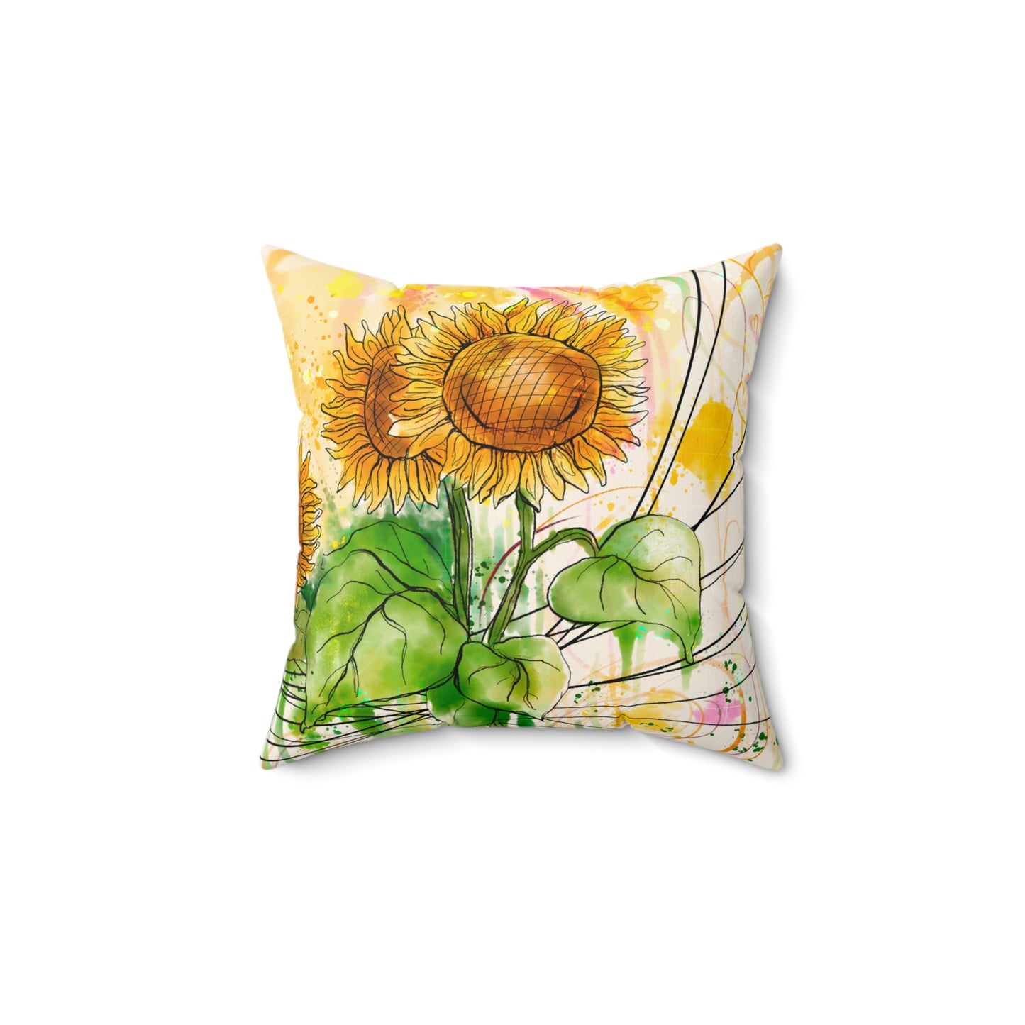 Sunflowers Party Faux Suede Square Pillow