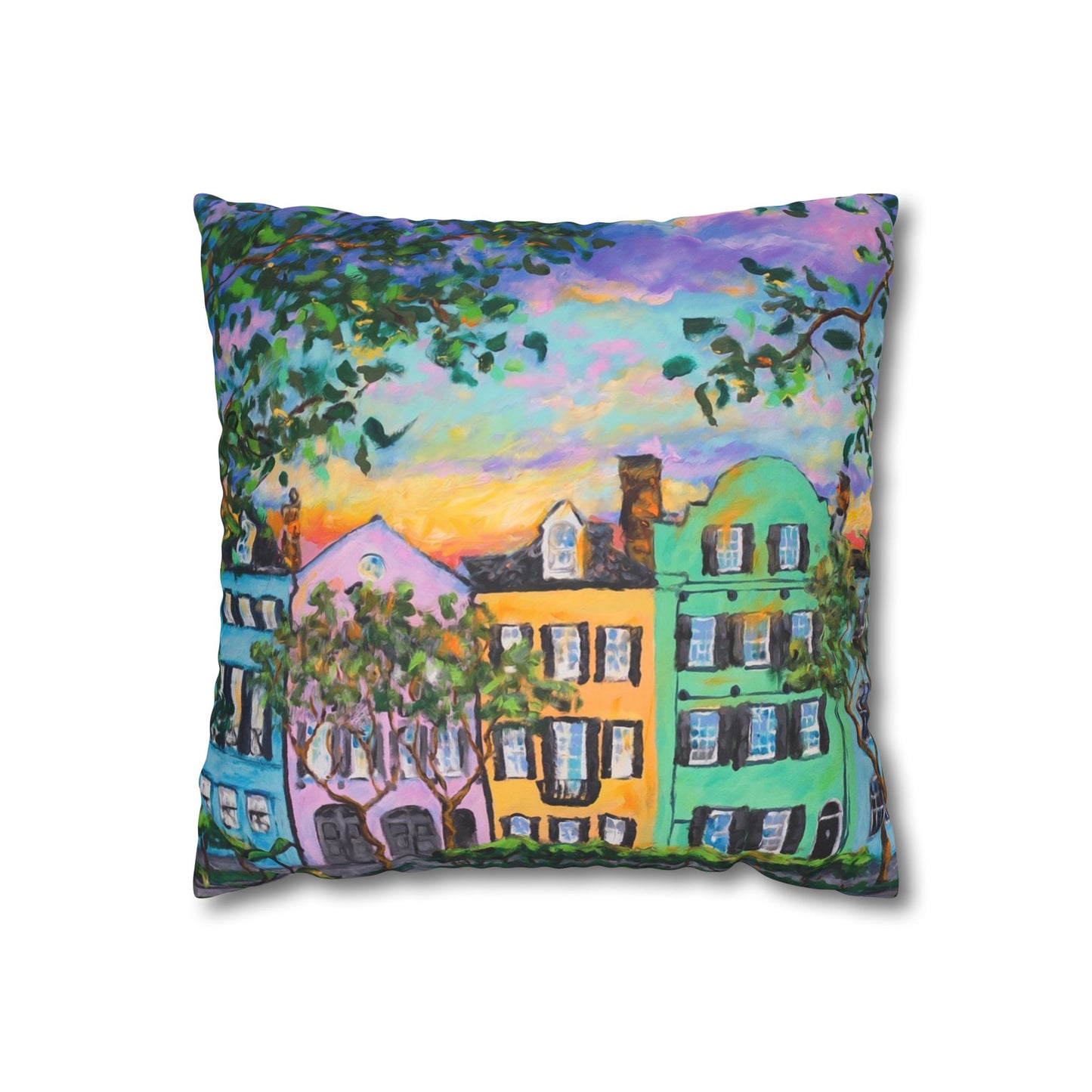 Rainbow Row, Rainbow Sky Faux Suede Square Pillow Case