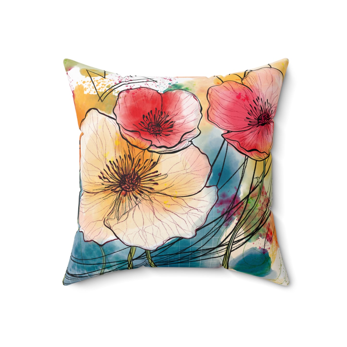 Poppies Song Faux Suede Square Pillow