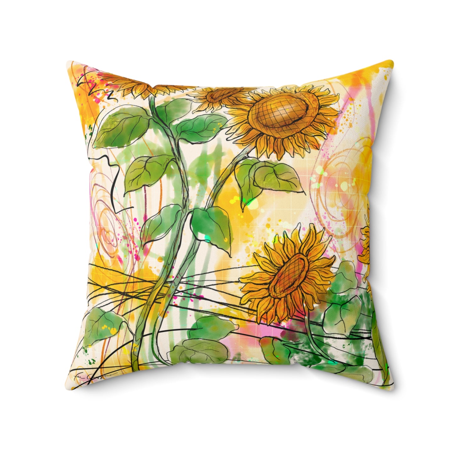 Sunflowers Party Faux Suede Square Pillow