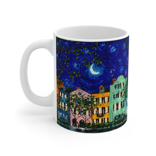 Rainbow Row at Night - Mug 11oz