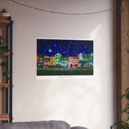 Rainbow Row at Night - Print on Paper