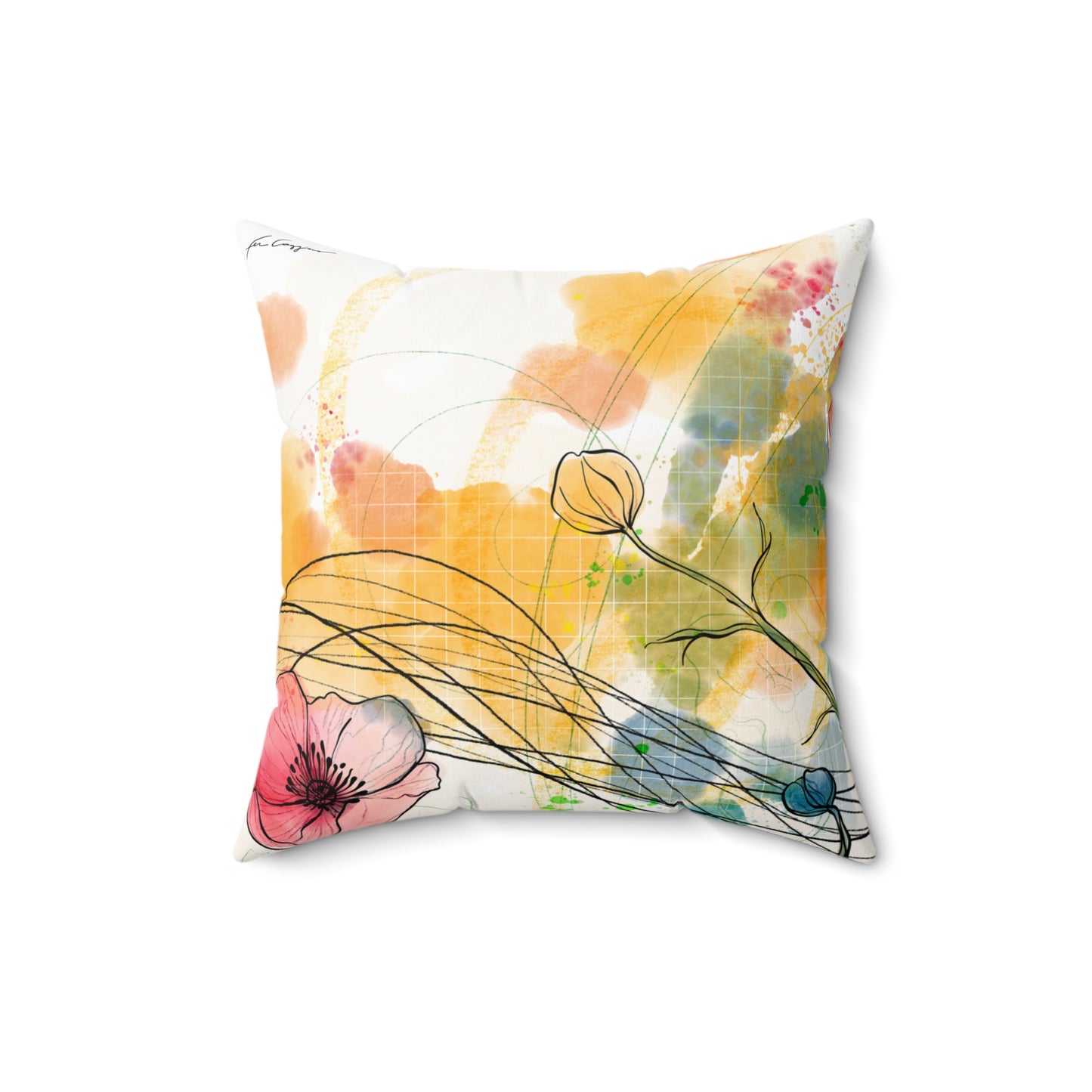 Poppies Song Faux Suede Square Pillow