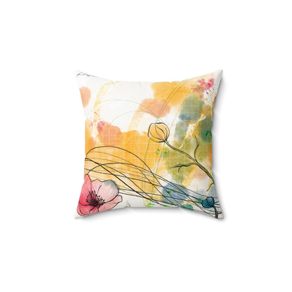 Poppies Song Faux Suede Square Pillow