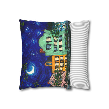 Rainbow Row at Night Faux Suede Square Pillow Case